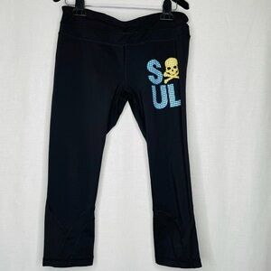 Lululemon Run Inspire Black Crop Collab W/ Soul Cycle Skull Tight Leggings Sz 10